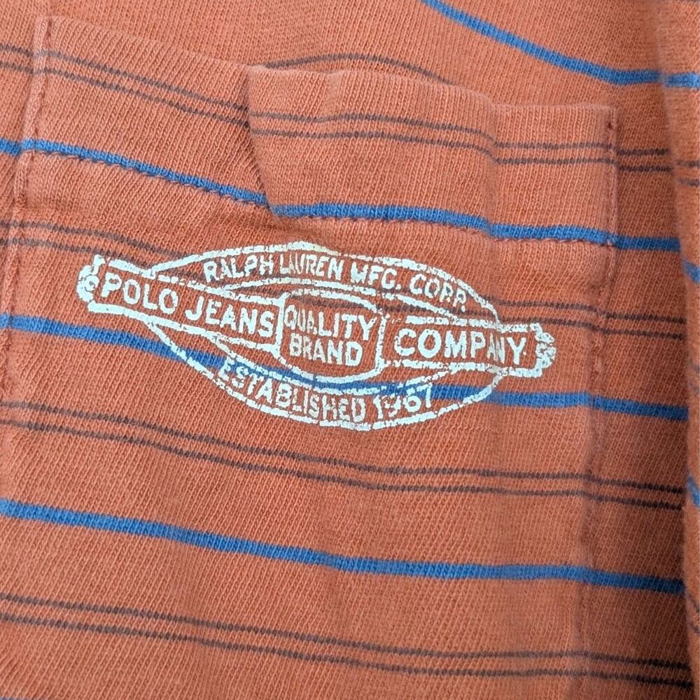Y2K Vtg Polo Jeans Co Ralph Lauren Logo Printed Stripe Short Sleeve Polo Sz L
